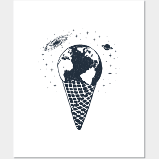 Ice Cream Earth In Space. Creative Illustration Posters and Art